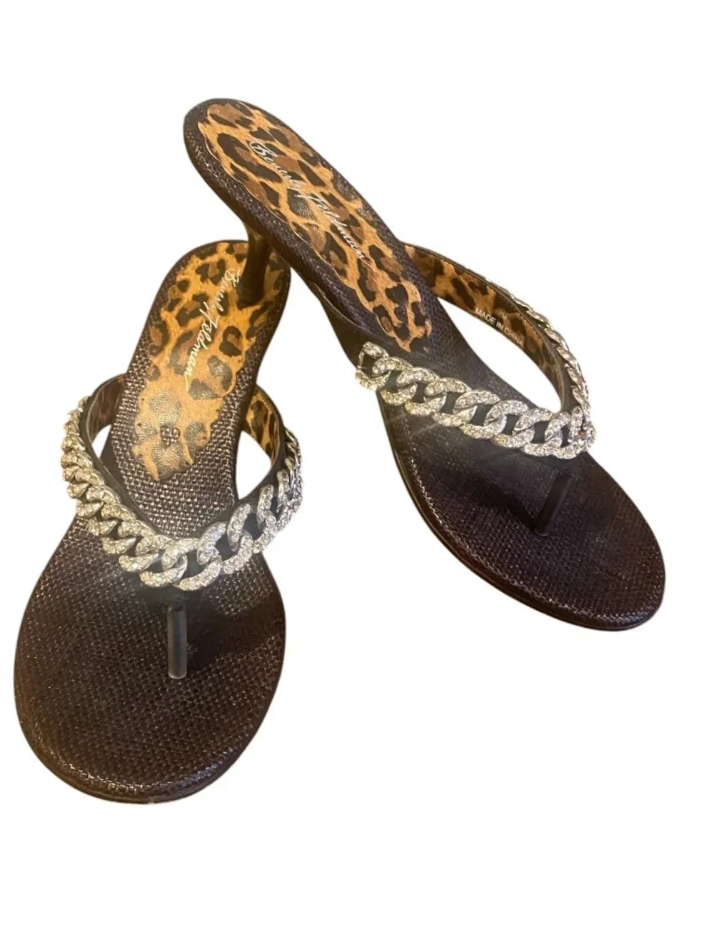 Beverly Feldman Dressy Rhinestone Kitten Heel Sandals  Sz 7M #109U